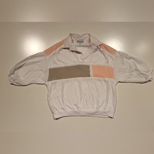 Shenanigans Retro pull over top. Size medium. White, salmon and green